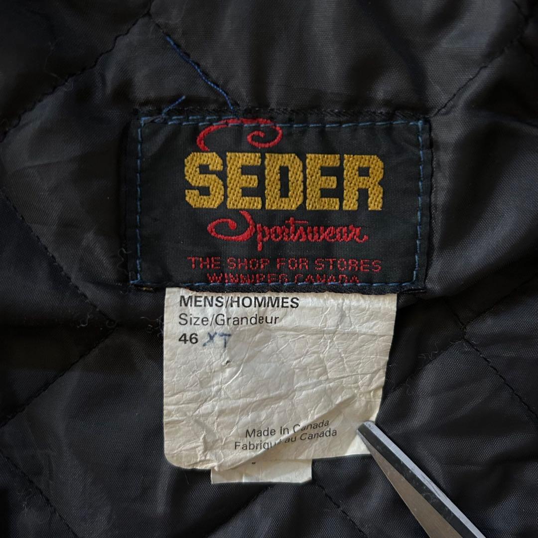 激レアSEDER80sカナダ製キルティングライナーウールスタジャンレザー袖XL黒