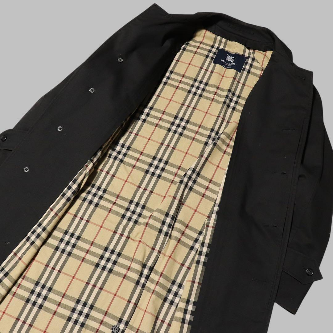 BURBERRY★ノバチェック柄 ステンカラーコート★ブラック★黒★英国製★L