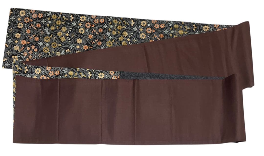 本草木柿渋染 伝統工芸士福本久人 袋帯 六通柄 正絹 花唐草 未使用 イ