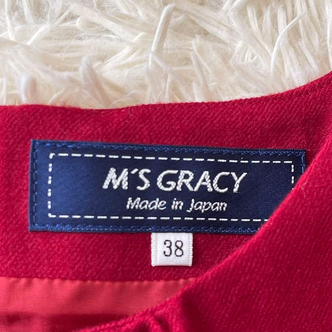 極美品 M'S GRACY フロッキー バックリボン ワンピース レッド 38