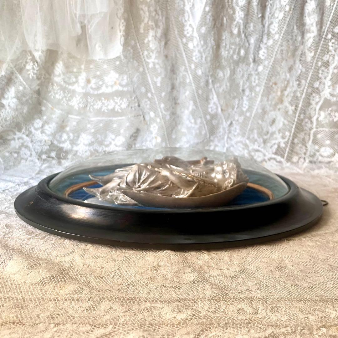 2人の天使のメダイヨン エンジェル フランスアンティーク オーバルフレーム彫刻