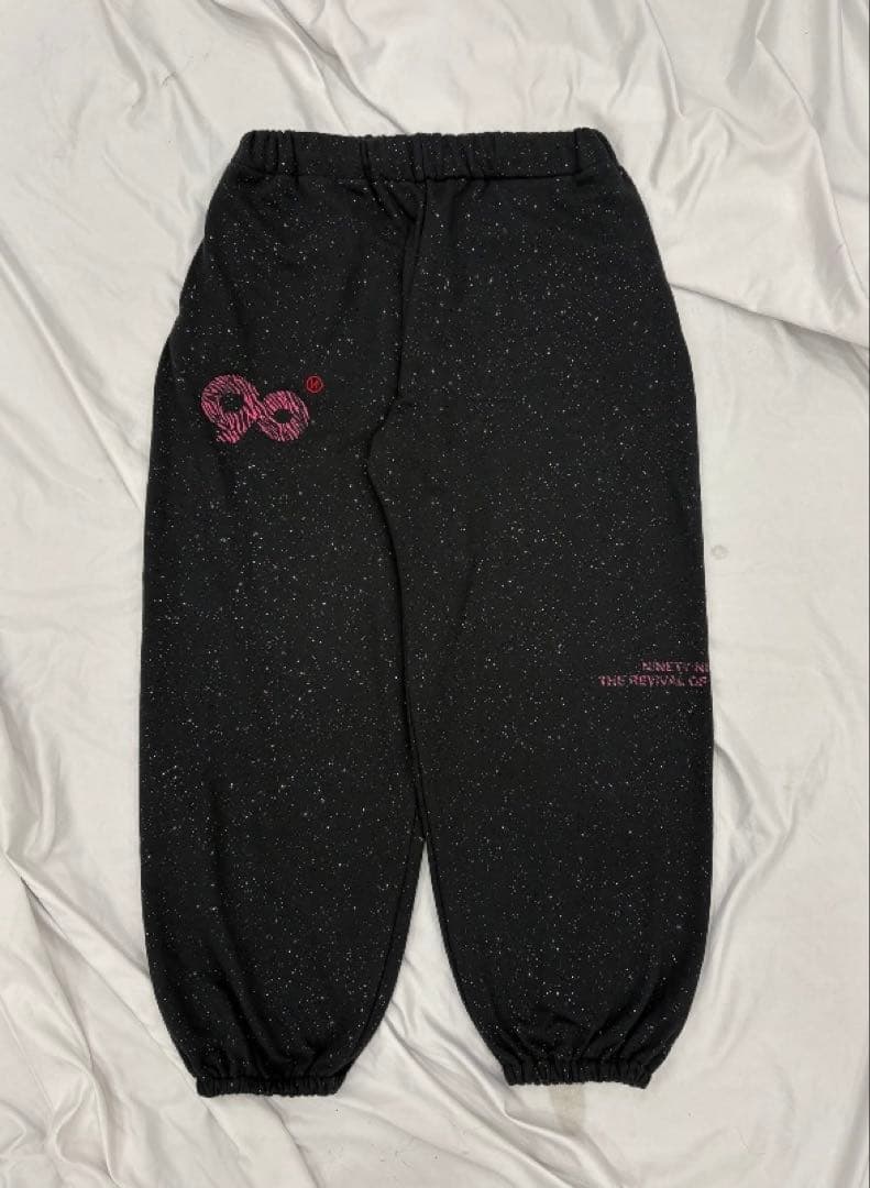 9090 Logo Glitter Sweat Pants S 黒ピンク