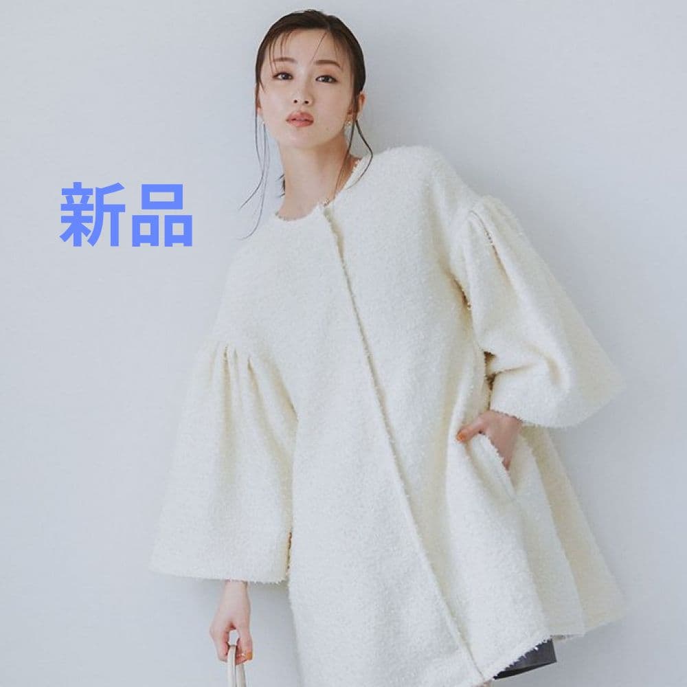 新品　CELFORD　ツイードフレアコート　アイボリー