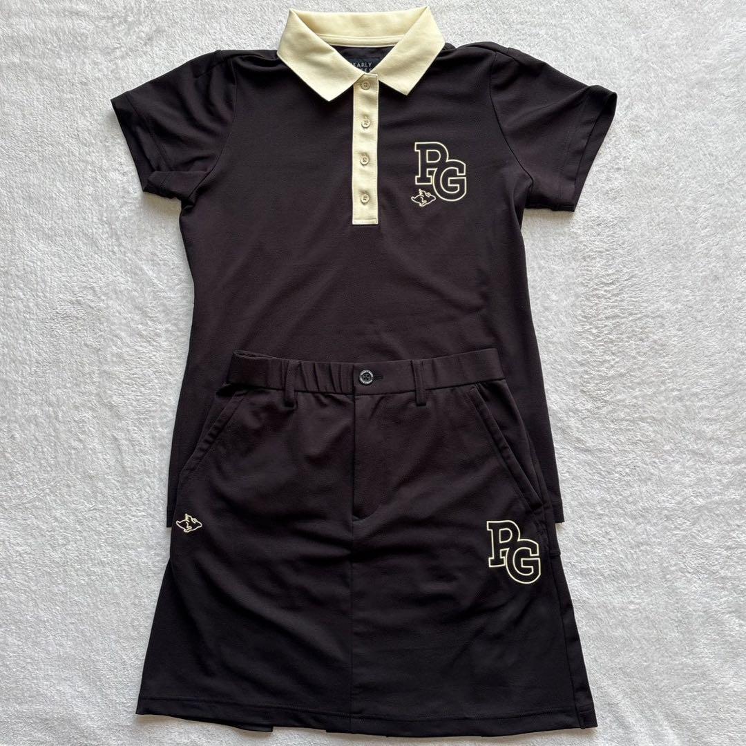 極美　2025　パーリーゲイツ　セットアップ　梨地　プリーツ　ポロ　スカート