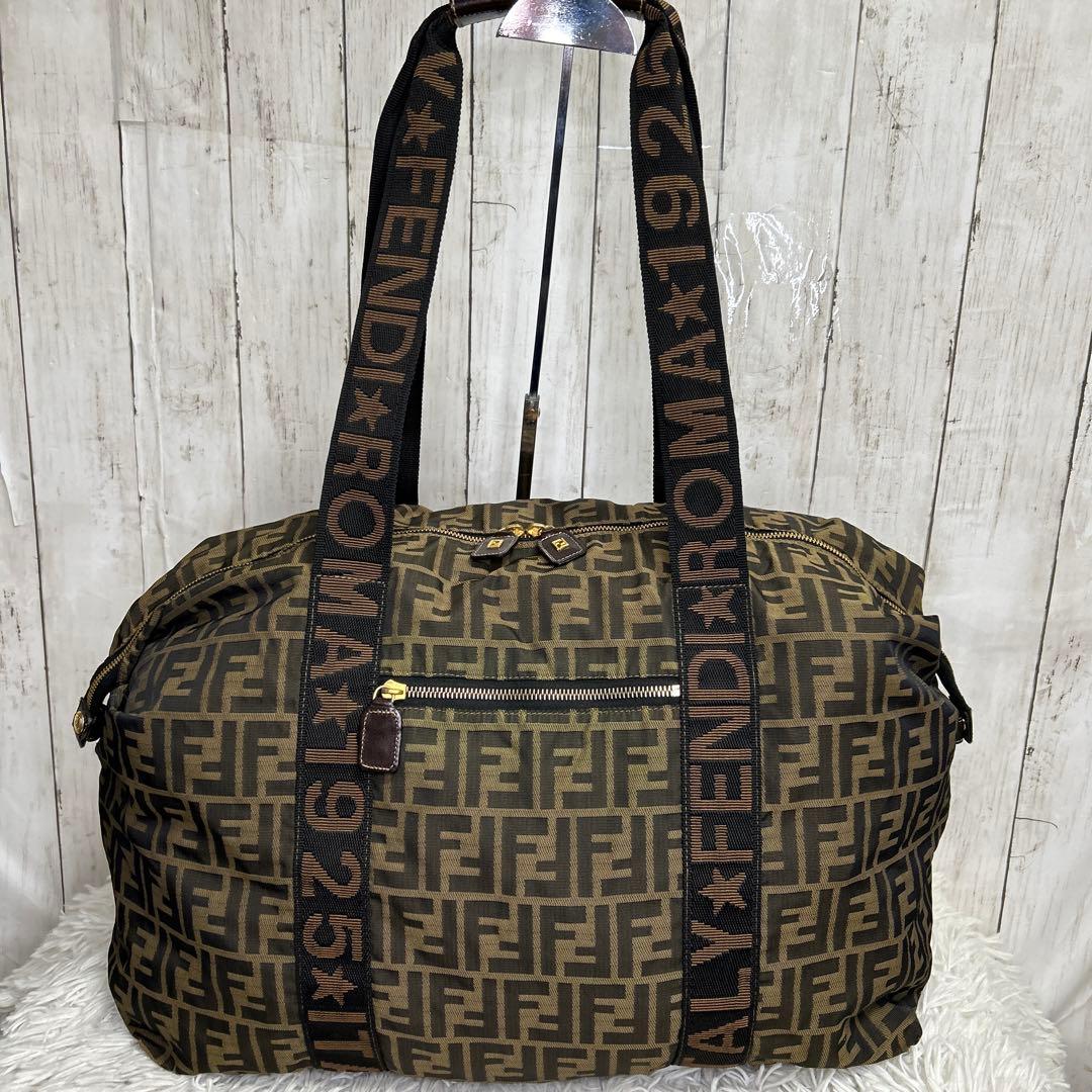 FENDI ボストンバッグ 大容量 ズッカ ロゴ FF ナイロン 大きめ 旅行