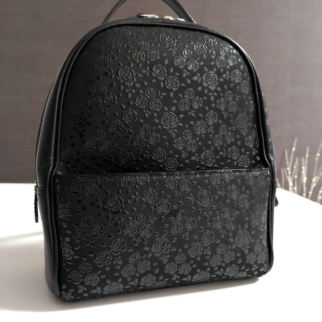 印傳屋 ローズ柄 リュック バックパック ブラック2WAY