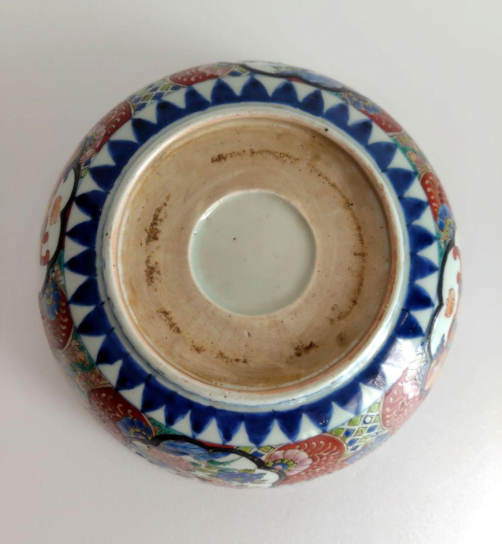 古伊万里 大鉢 赤絵花鳥 直径約24.4cm 二重高台 幕末明治〜