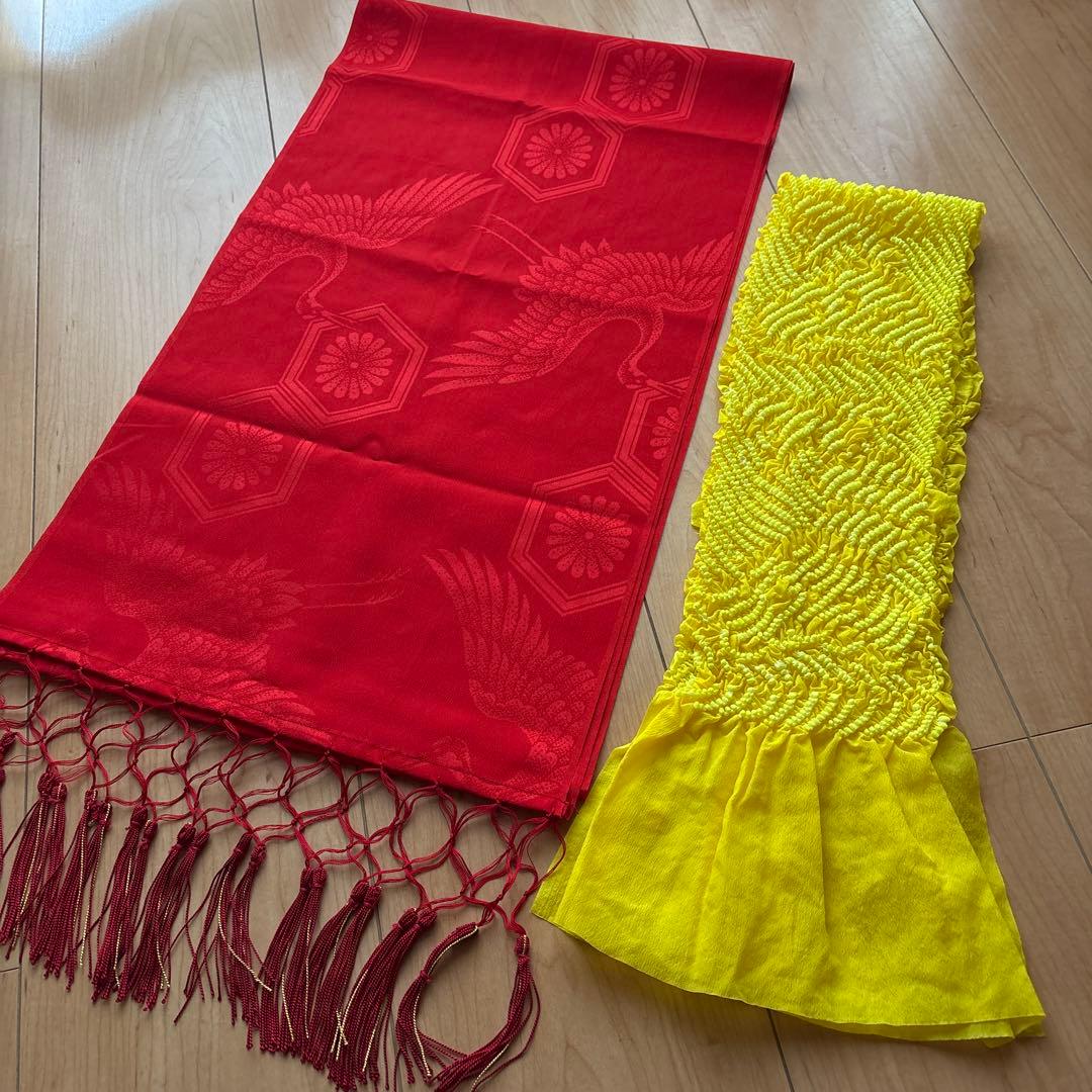 127 R・K 黒×桜 ちりめん 7歳 七五三着物セット 和装小物 結び帯