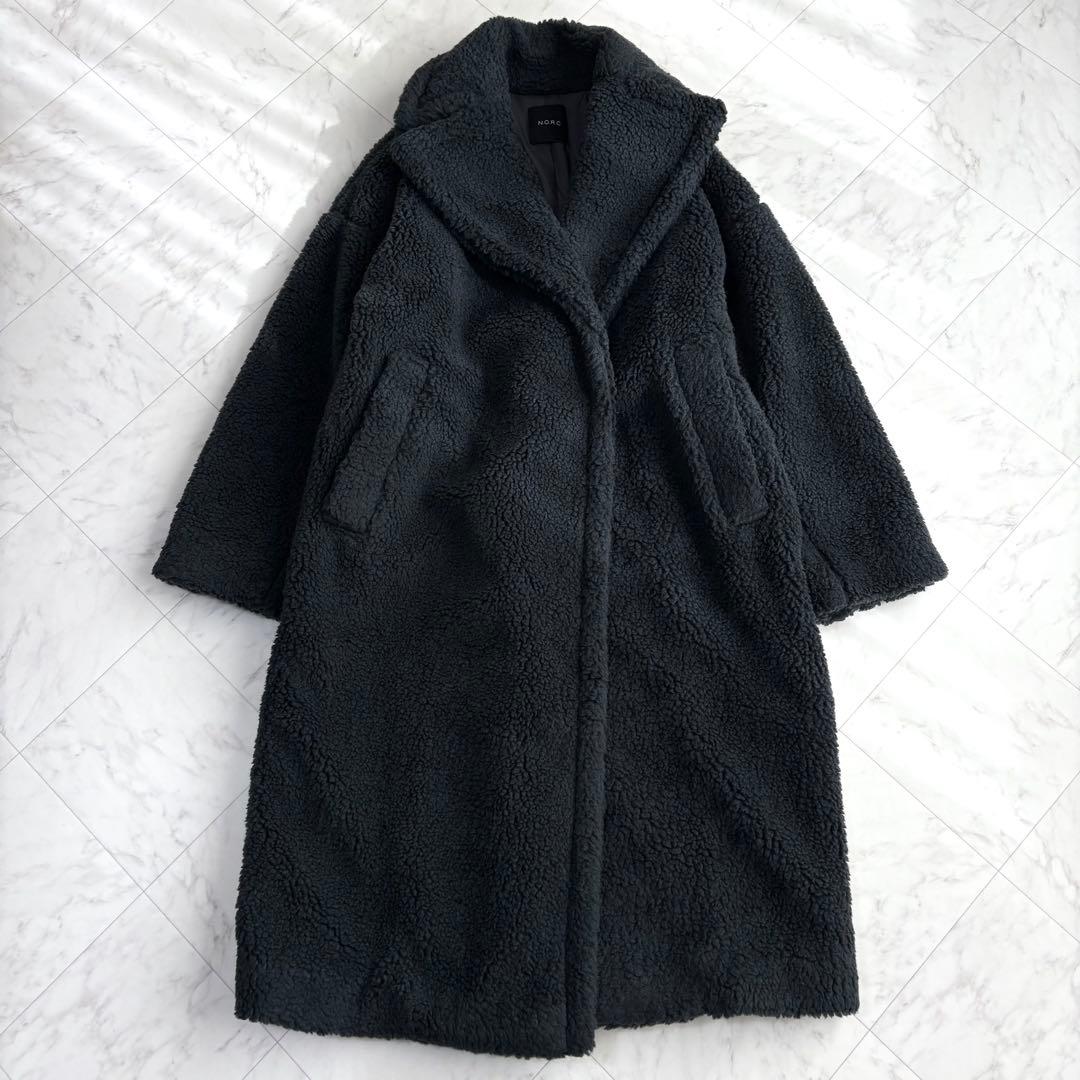 【ノーク】ボアコート　ロング　テディベアコート　ゆったり　チャコールグレー　M