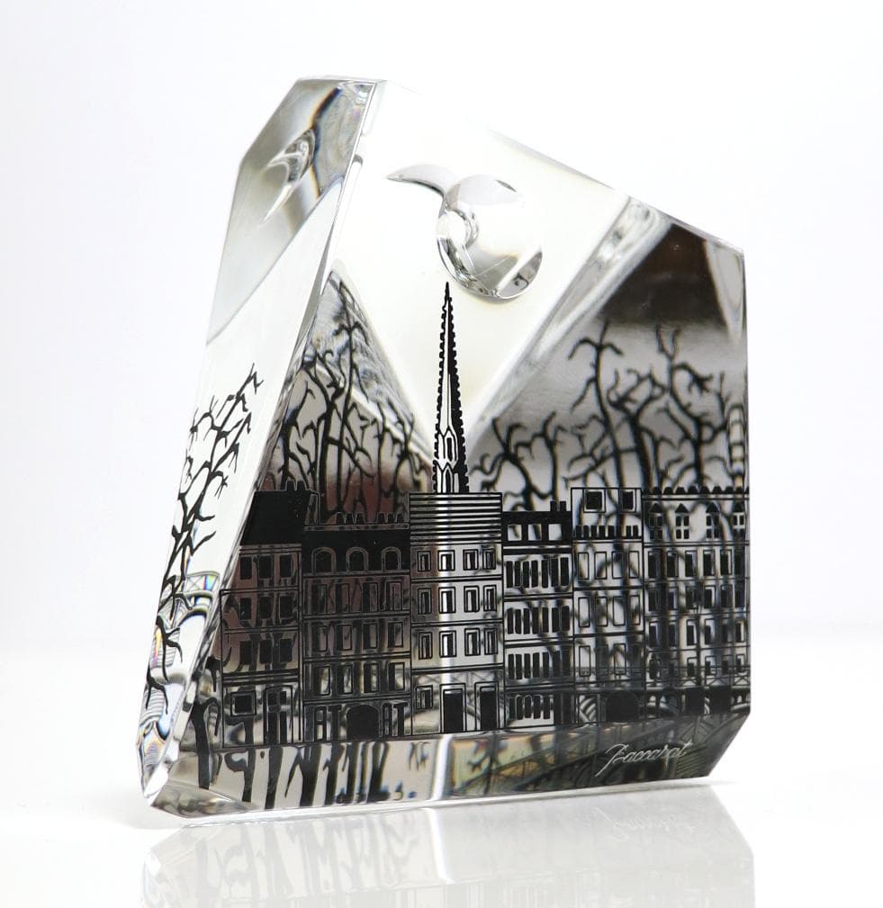 バカラ 珍品 大型 9面体 ペーパーウェイト パリの街並み 月と太陽 置物 風景