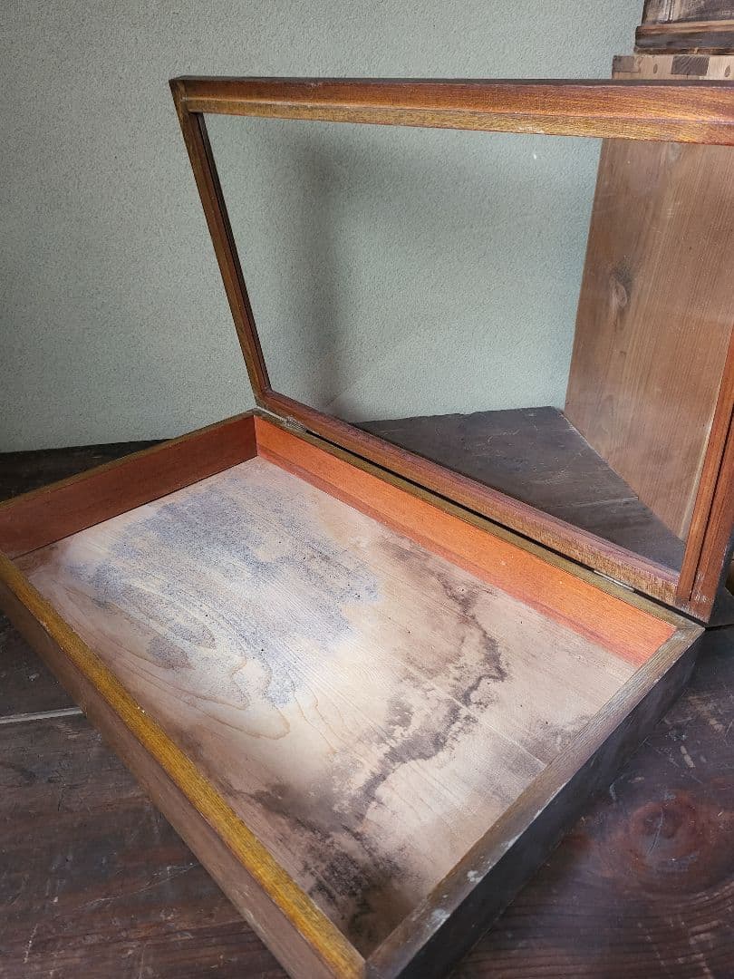 ガラスケース　ショーケース　木製　ゆらゆらガラス　レトロ　アンティーク