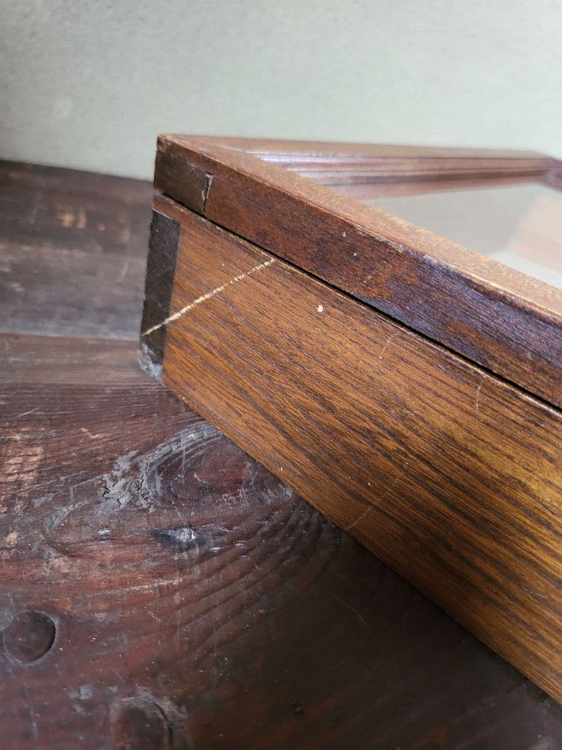 ガラスケース　ショーケース　木製　ゆらゆらガラス　レトロ　アンティーク