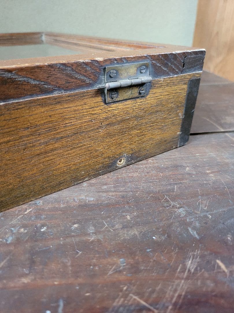 ガラスケース　ショーケース　木製　ゆらゆらガラス　レトロ　アンティーク