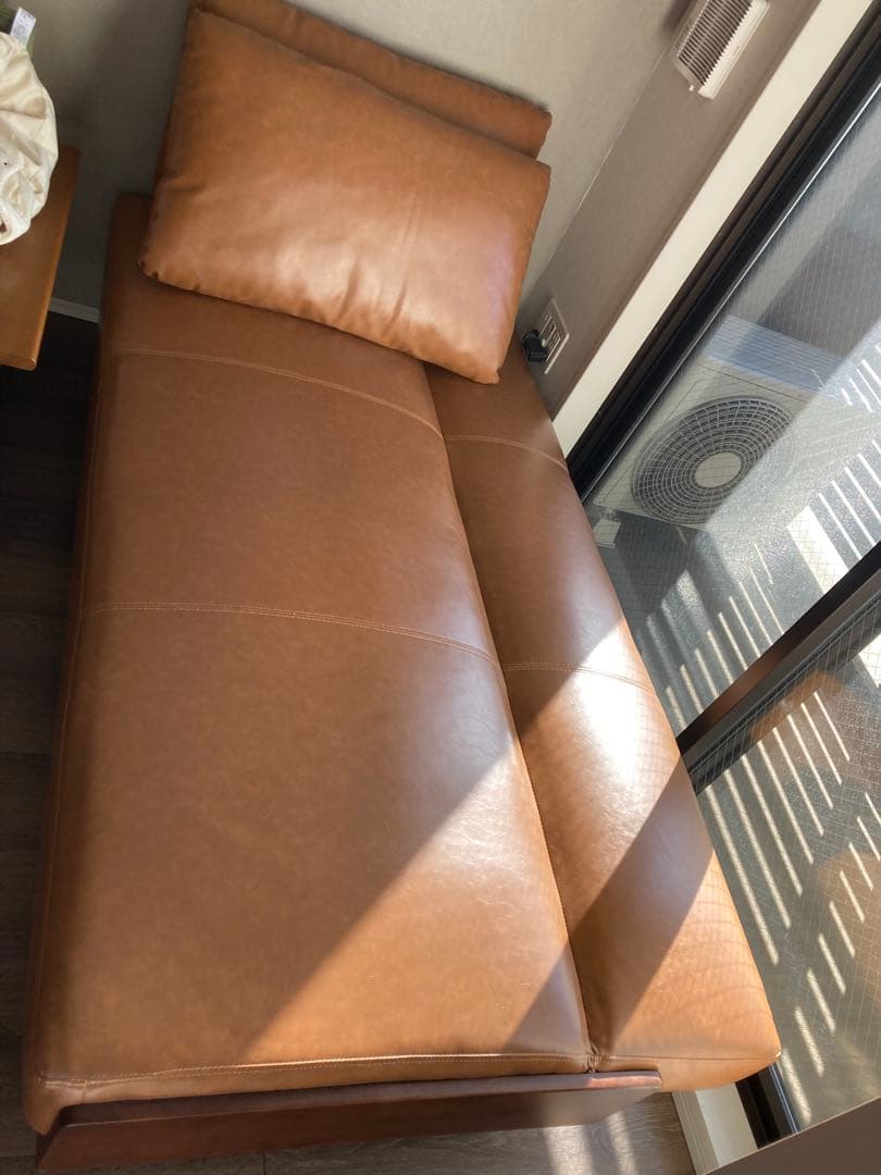 ブラウン ソファベッド 幅186cm クッション2個付き