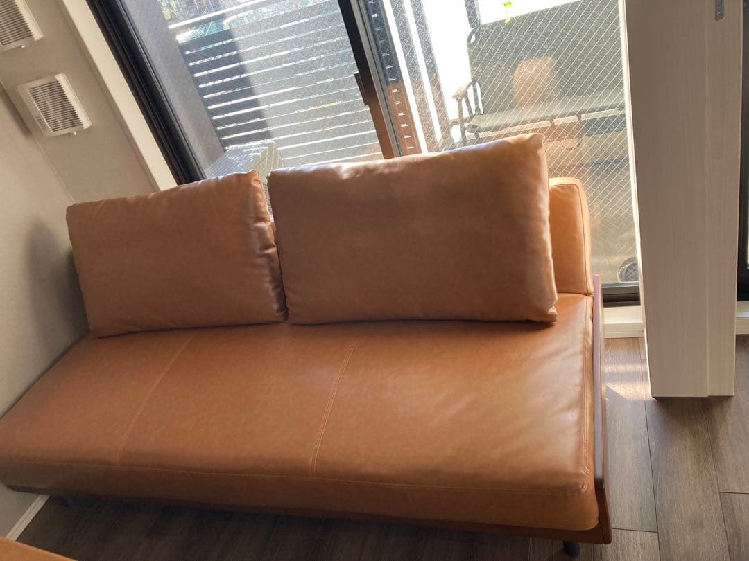 ブラウン ソファベッド 幅186cm クッション2個付き