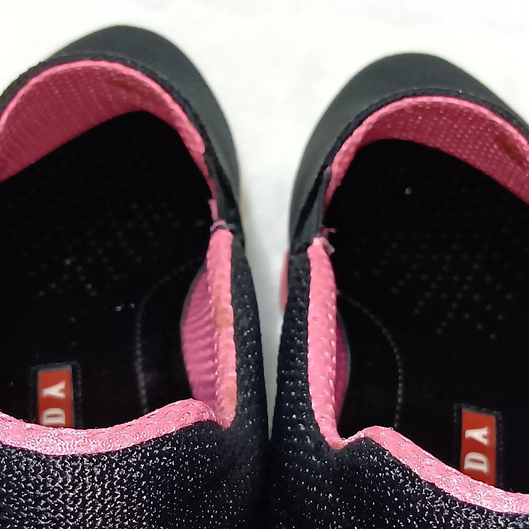 PRADA プラダメッシュスリッポンスニーカー黒ピンク25〜25.5