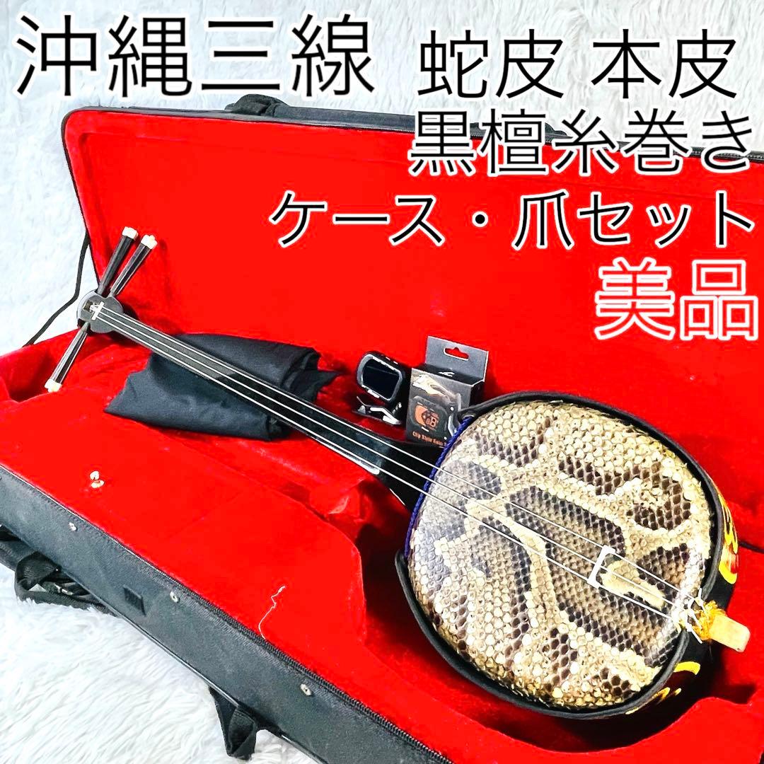 沖縄三線 人工皮 蛇柄 弦楽器 教本 バチ ケース付き 入門 初心者向