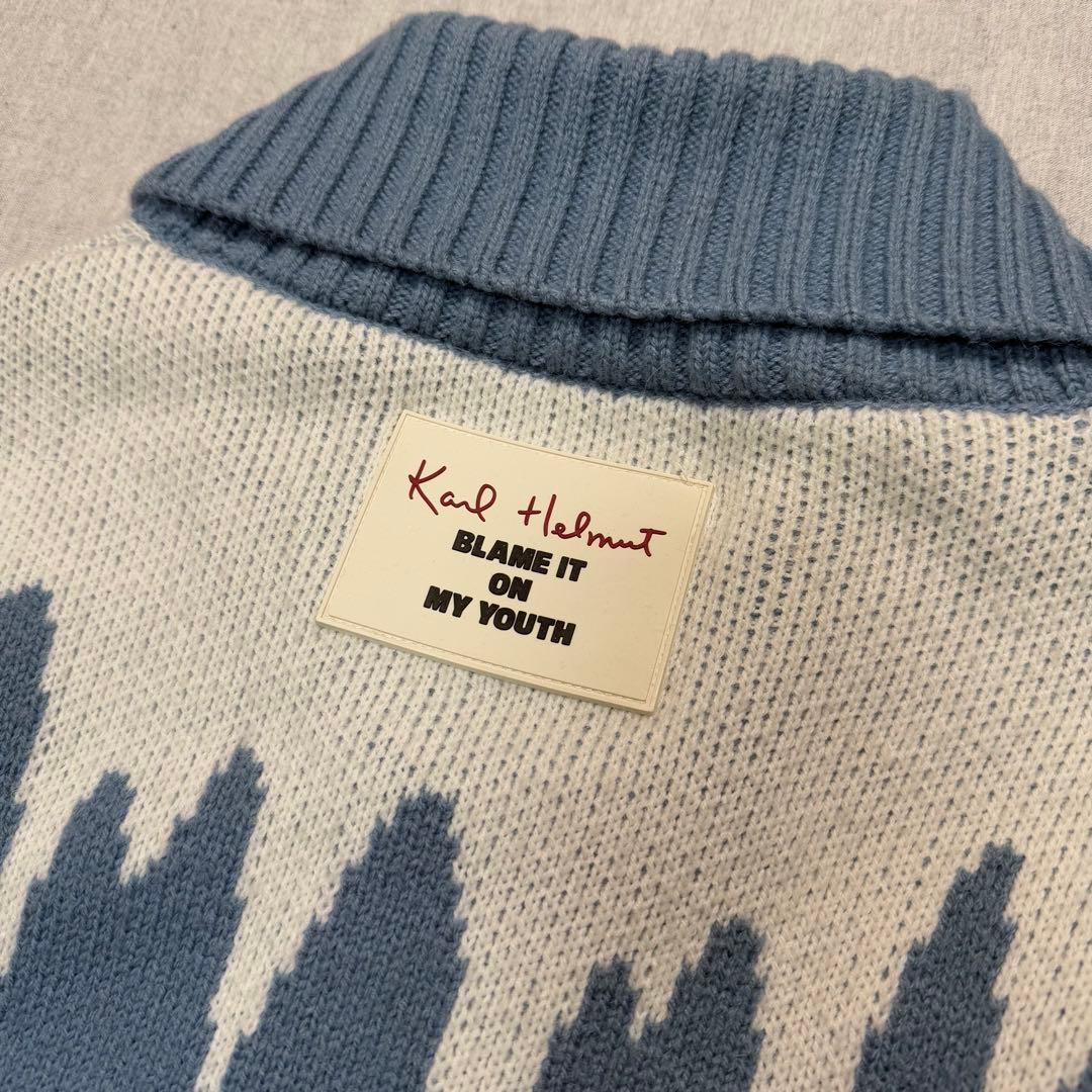 【かわいい】カールヘルム ペンギンワッペン ジップニットブルゾン M相当 ブルー