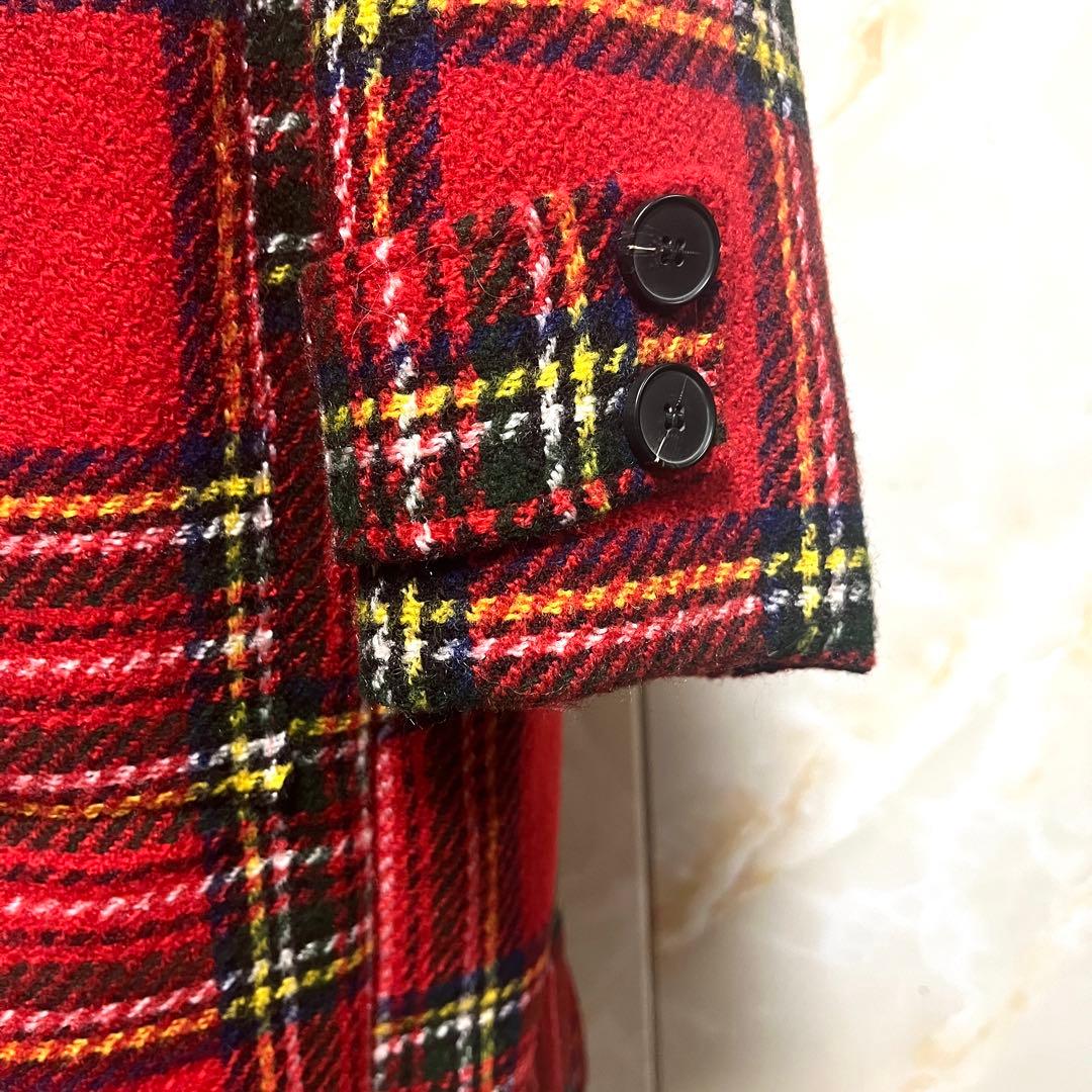 ○しんちゃん様○タータンチェック チェスター コート 赤 レッド 未