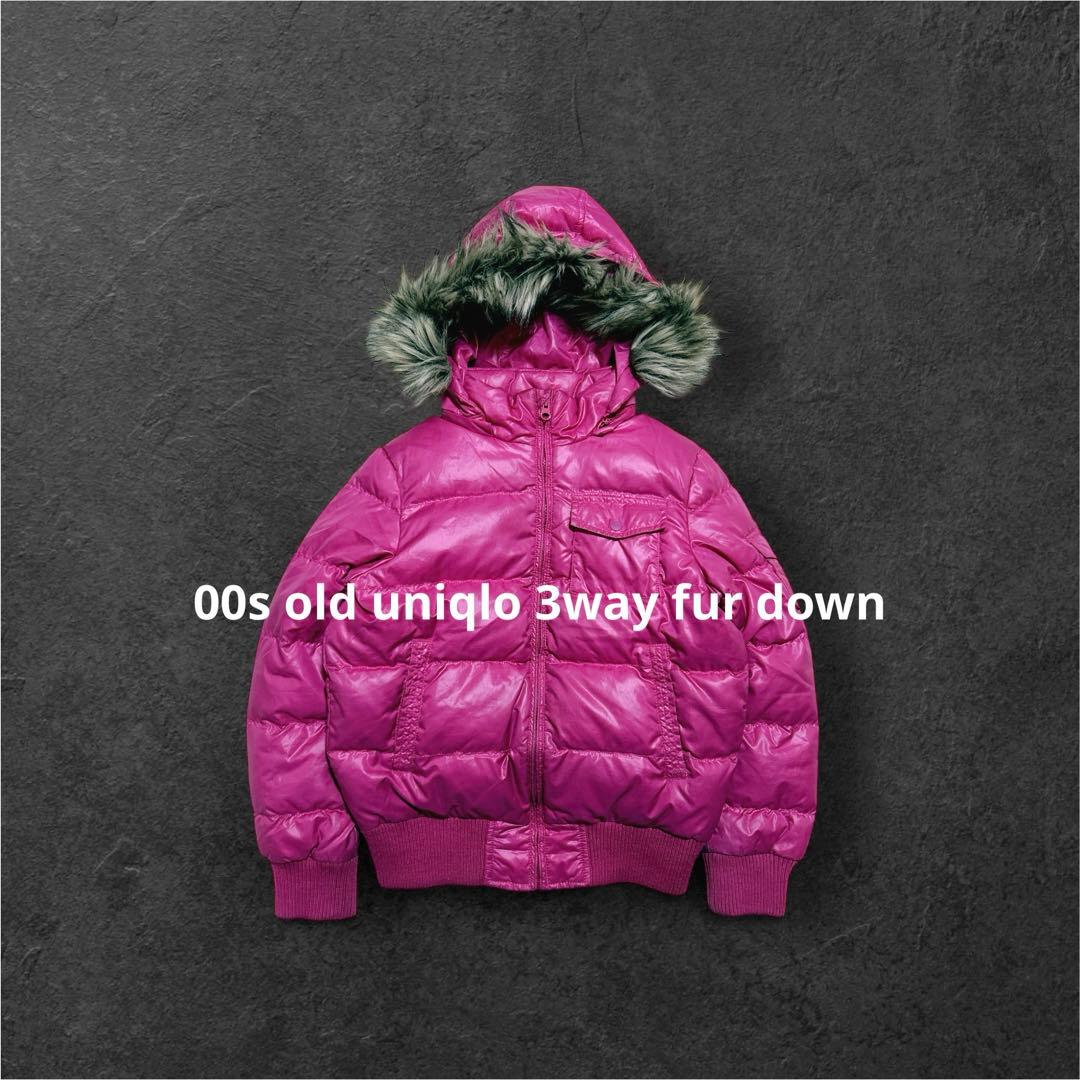 00s old UNIQLO fur down jacket ピンク 短丈 リブ - メルカリ