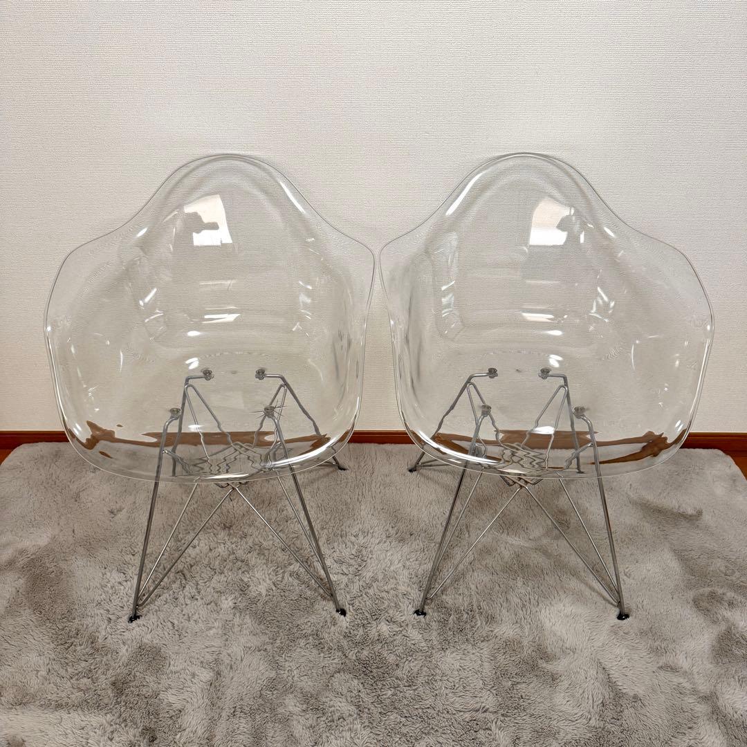 【関東近郊無料配送!!!】 円形 ガラステーブル　クリア椅子 二脚セット