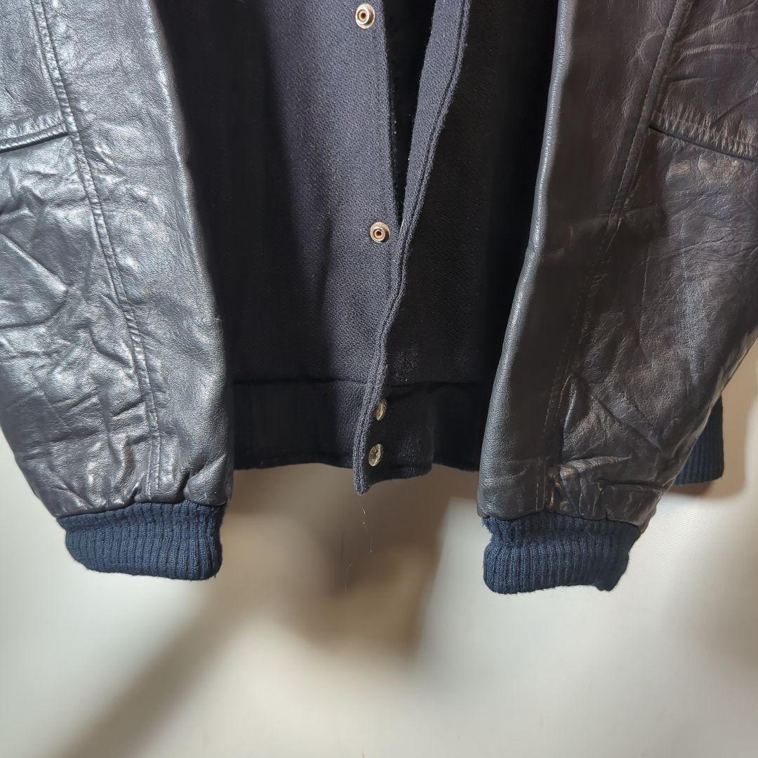 《企業物》入手困難　袖レザー スタジャン 古着　刺繍　バックロゴ　太アーム　ｌ