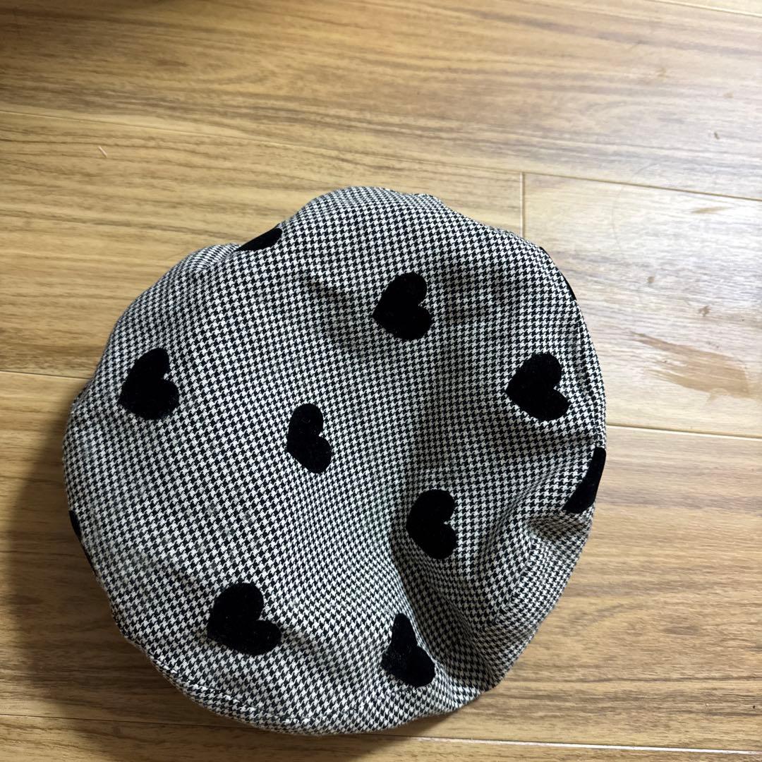 Heihei ベレー帽 千鳥柄 ハート 黒HEIHEI ベレー帽 千鳥柄 ハート 黒