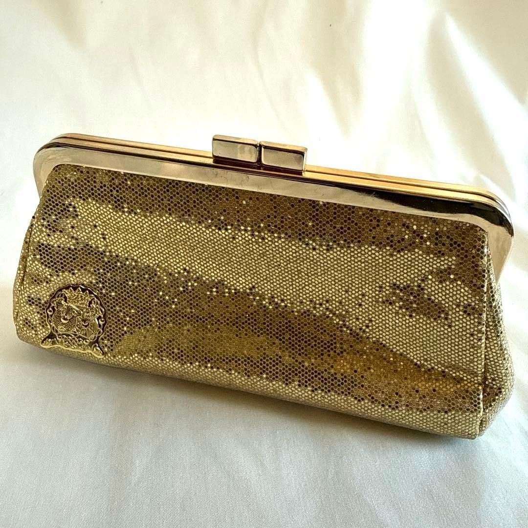 【美品】A.D.M.J. ウォレットポーチ　がま口　ゴールド