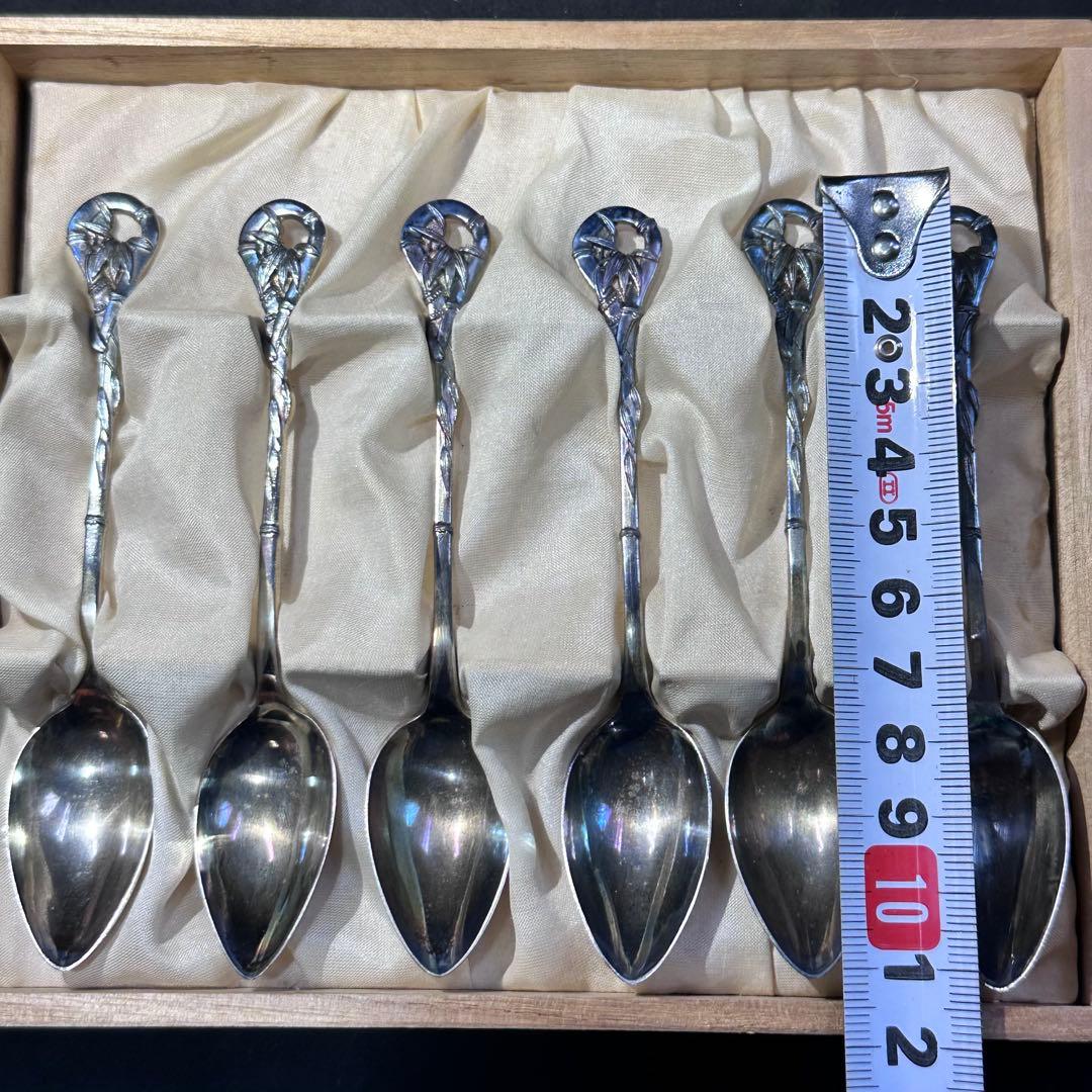 希少☆大正アンティーク銀製スプーン6客未使用品共箱入り