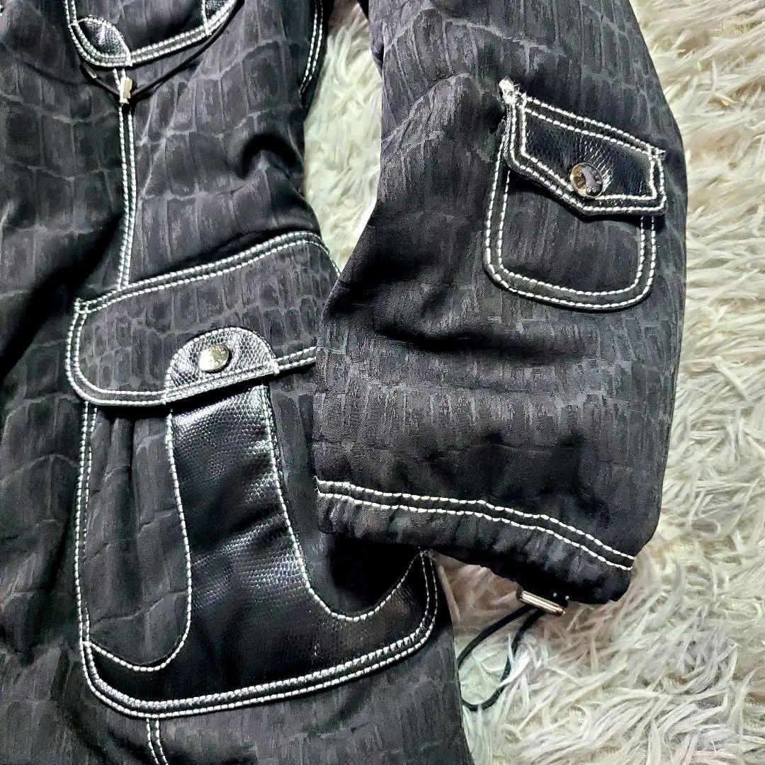 ​美品 伊太利屋 GK ダウンコート クロコ型押し ラメ 異素材 ブラック 9号