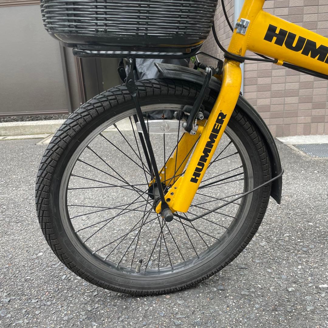 HUMMER ハマーイエロー 折りたたみ自転車 前カゴ付きロック付きギア7段あり