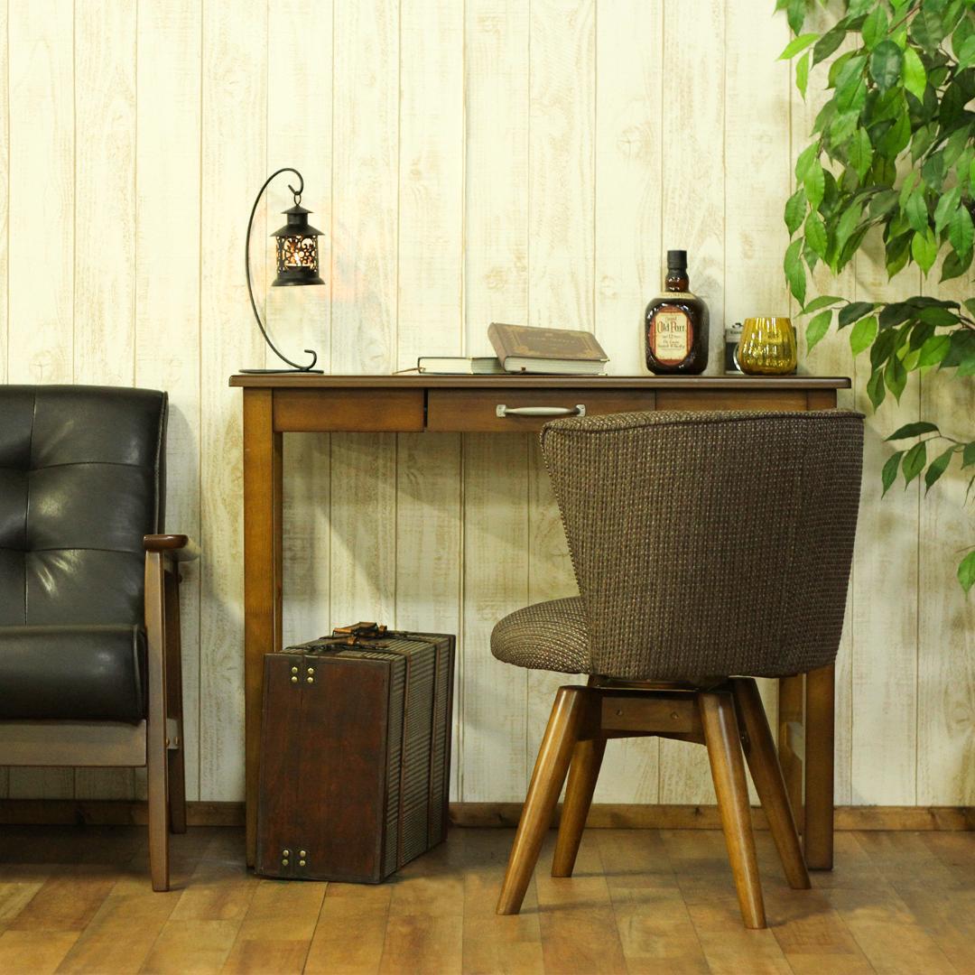 引出し付きシンプルデスク 幅90cm ブラウン