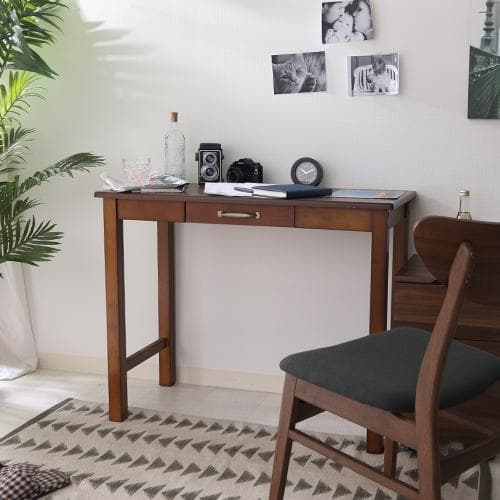 引出し付きシンプルデスク 幅90cm ブラウン