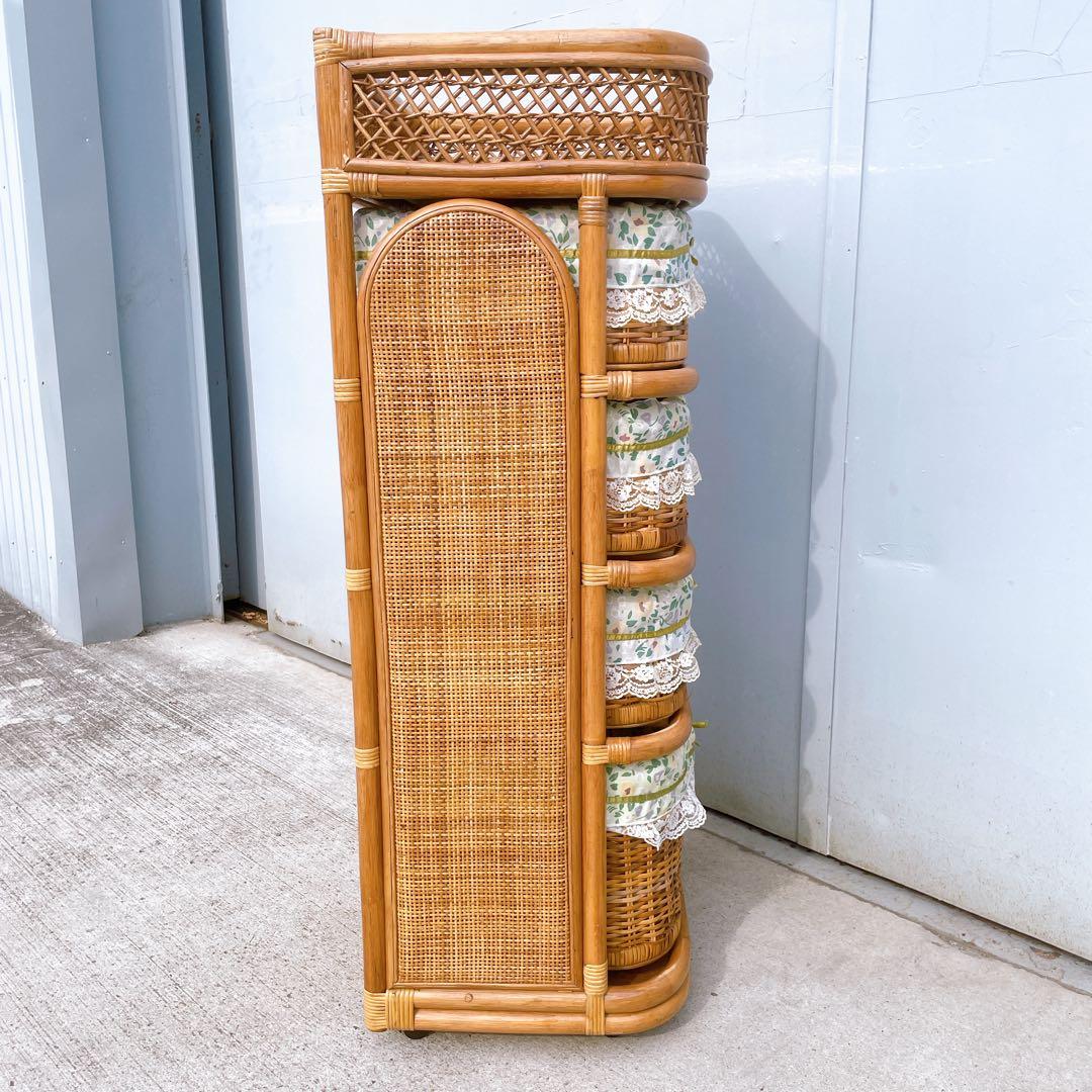 ヴィンテージ★ラタンチェスト 4段 収納棚 ナチュラル アジアン家具 大型籘家具