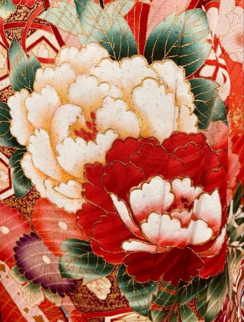 七五三　五歳から七歳の女の子のお支度　正絹の振り袖コーディネート　牡丹梅菊鴛鴦