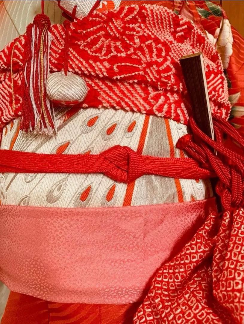 七五三　五歳から七歳の女の子のお支度　正絹の振り袖コーディネート　牡丹梅菊鴛鴦