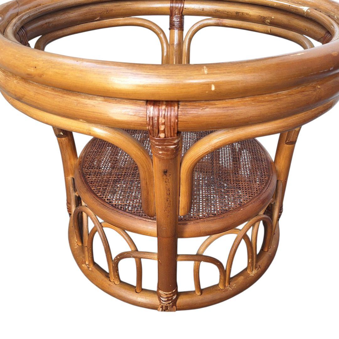 【良品】ヴィンテージ ラタン サイドテーブル ガラス