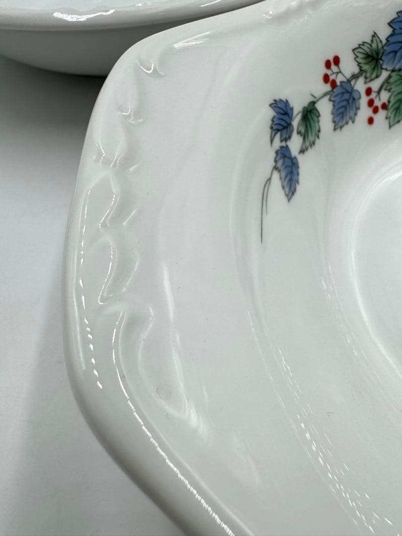 オールド深川製磁　耳付楕円　ぶどう絵皿　5枚組