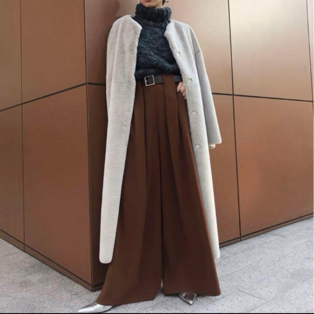 AMERI アメリ／2WAY SOFT BOA LONG COAT グレー