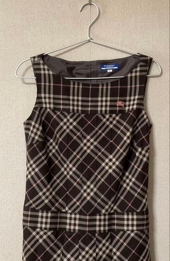 バーバリーブルーレーベル ノバチェック プリーツノースリーブワンピース 38