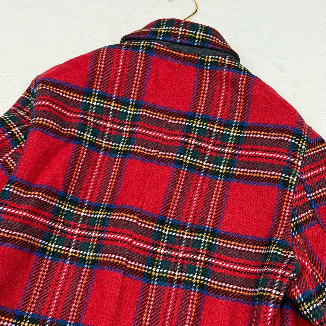 Lサイズ ZARA タータンチェック チェスターコート レッド シングル