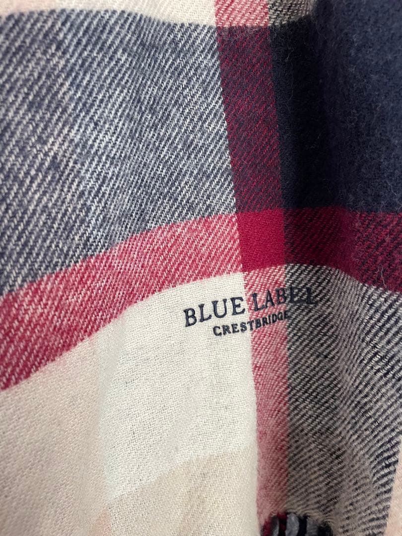 ブルーレーベルクレストブリッジ ポンチョ チェック　青　ストール　完売品