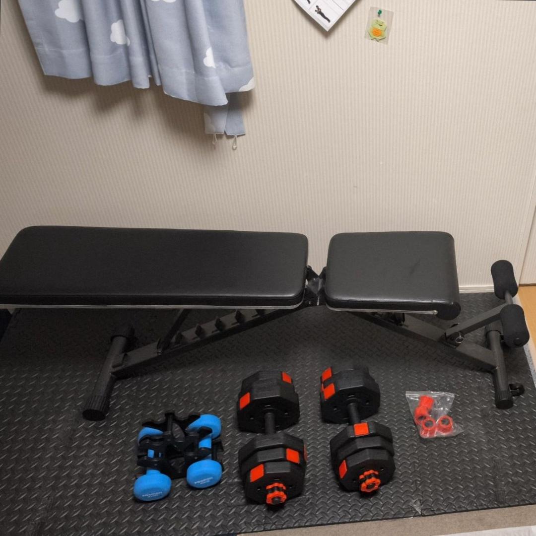 ☆おうちジム フルセット①ベンチ、マット、ダンベル 2個づつ+ダンベルラック ☆