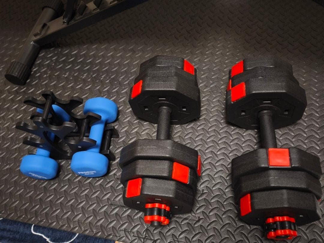 ☆おうちジム フルセット①ベンチ、マット、ダンベル 2個づつ+ダンベルラック ☆