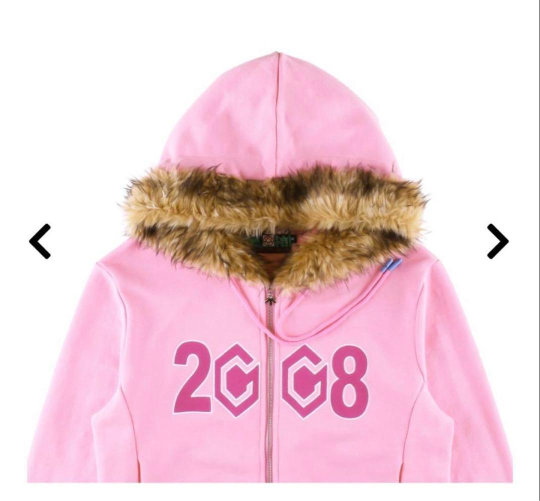 FTI 2008プリントファー付きピンクパーカー - メルカリ