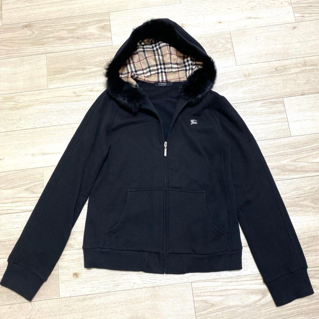 美品✨バーバリーブラックレーベル 黒パーカー ノバチェック ラビット
