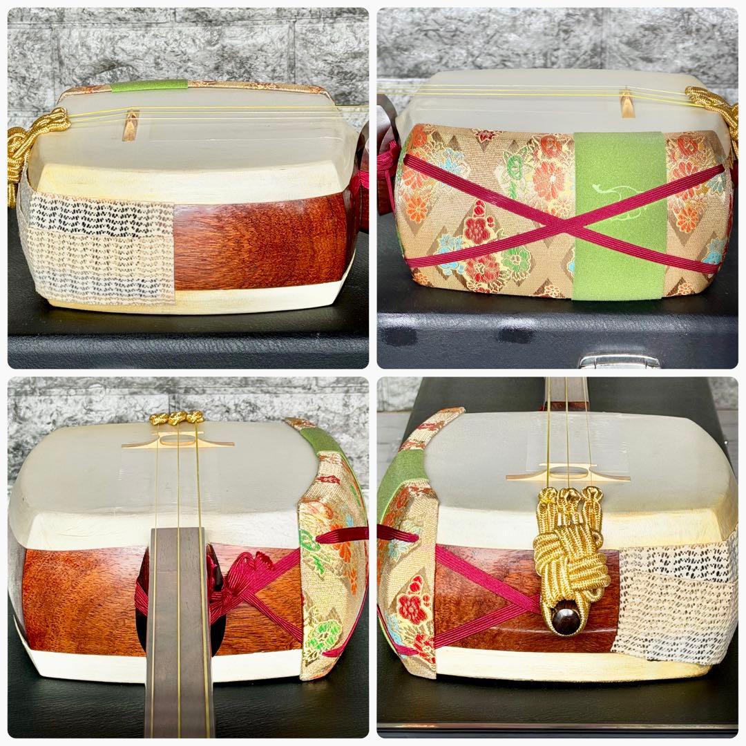 中棹三本継三味線 紫檀・紅木・丸打胴・東さわり・鼈甲撥・樹脂