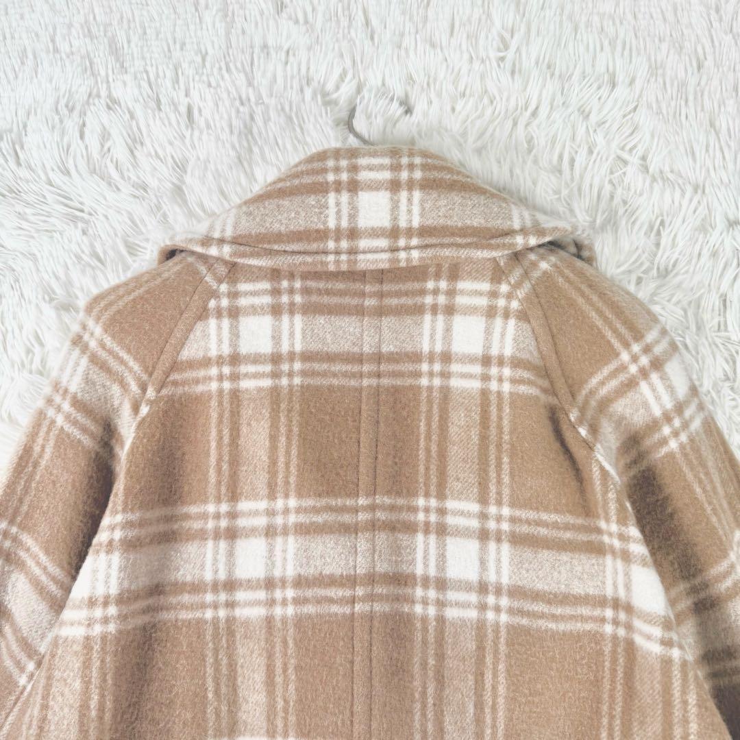 美品✨ ダイアグラム ウールビーバーチェックコート ストール付 36 ミドル丈