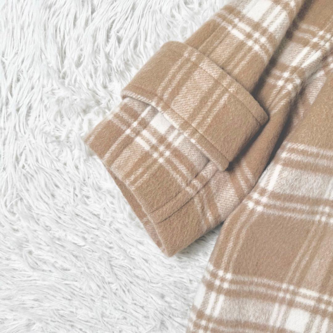 美品✨ ダイアグラム ウールビーバーチェックコート ストール付 36 ミドル丈