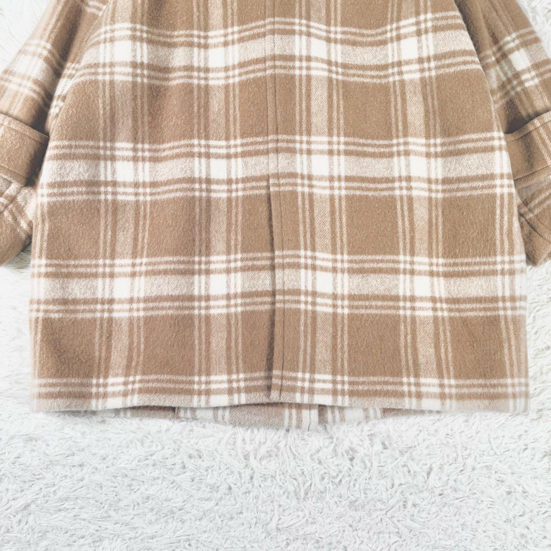 美品✨ ダイアグラム ウールビーバーチェックコート ストール付 36 ミドル丈